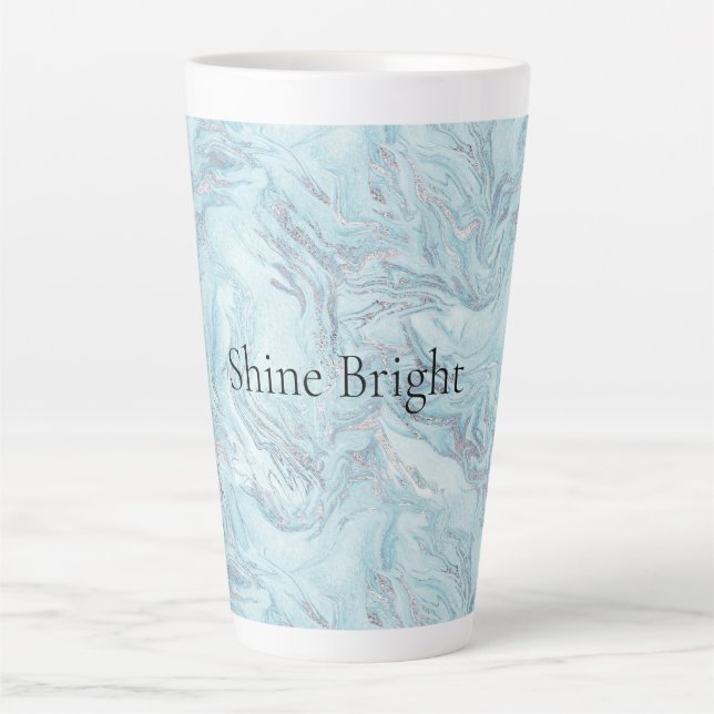 Tasse Latte Boucles de marbre bleu Aqua Silver (Devant)