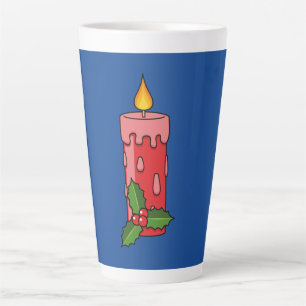 Tasse Latte Bougie de Pilier Rouge de Noël avec Holly