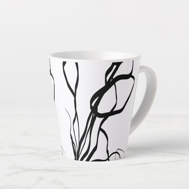 Tasse Latte Bouquet Blanc : Abstrait blanc & noir (Angle droit)