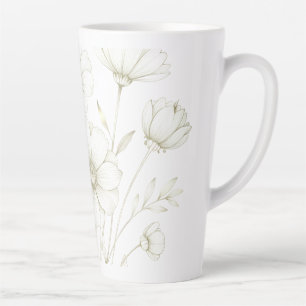 Tasse Latte Bouquet de Cosmos Délicat Ligne d'Art Grâce