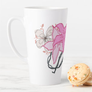 Tasse Latte Bouquet de fleurs croisées roses