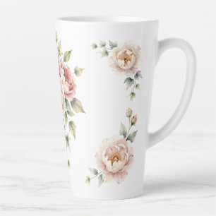 Tasse Latte Bouquet de pivoines douces Élégance aquarelle