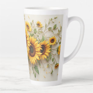 Tasse Latte Bouquet de tournesols Art botanique