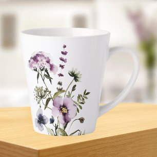 Tasse Latte Bouquet Fleur sauvage pourpre Aquarelle Florale
