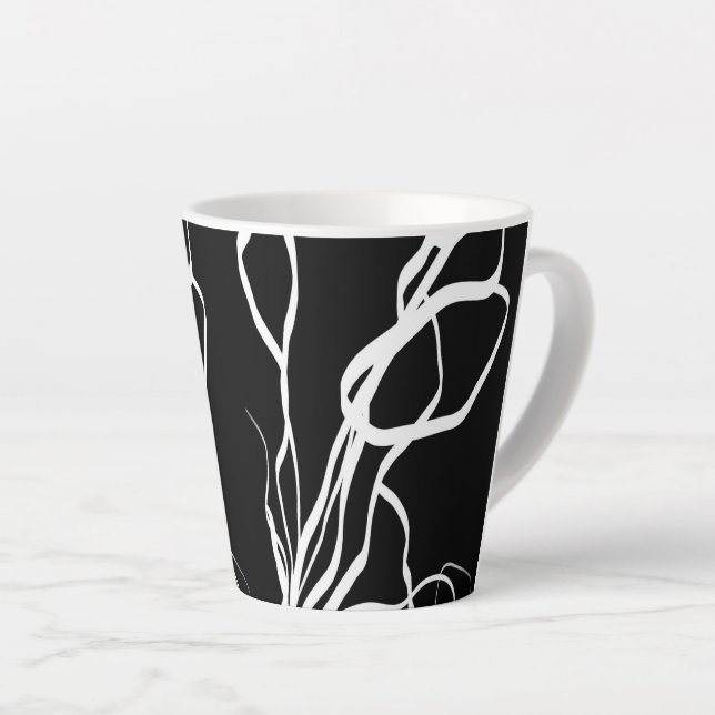 Tasse Latte Bouquet Noir : Abstrait noir et blanc (Angle droit)