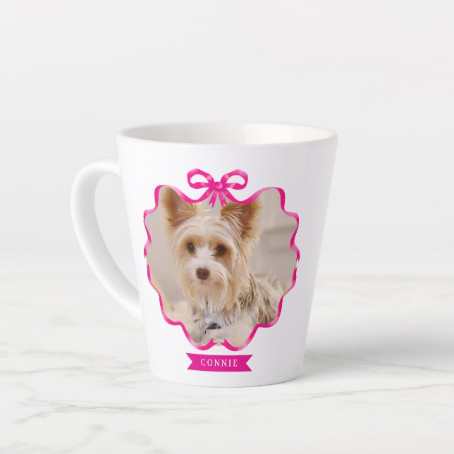 Tasse Latte Bow Ruban Pet Photo Rouge (Angle gauche)