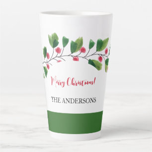 Tasse Latte Branche de Baies Aquarelle Rouge et Verte Personna