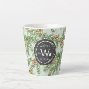 Tasse Latte Branches de pin et cônes de pin Motif d'aquarelle