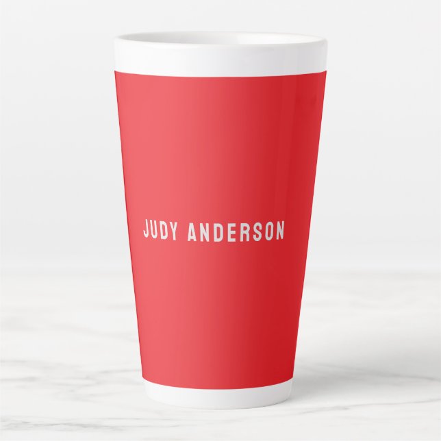 Tasse Latte Bright Red Professional Plain Modern Elegant Name (Devant)