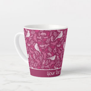Tasse Latte Bright rose Mauve Hiver Blanc Bird Motif Floral