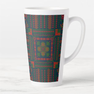 Tasse Latte Broderie palestinienne Tatreez rouge vert 5 Motif