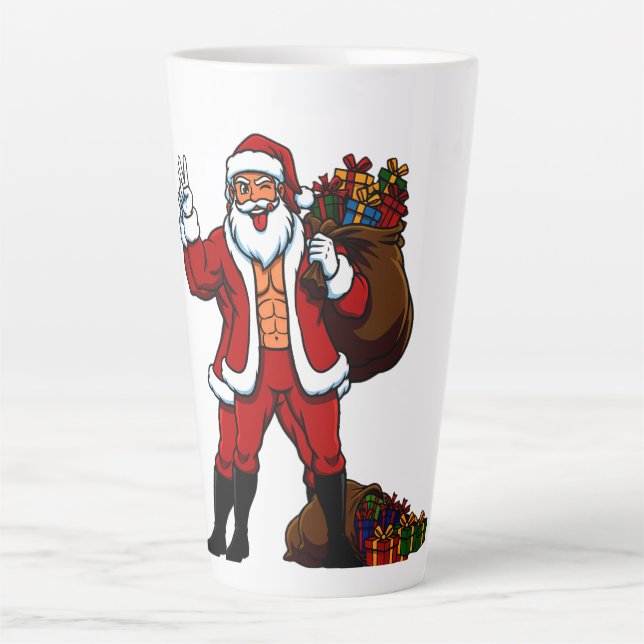 Tasse Latte Buff Santa Peace Sign! Ripped Abs & Funny Christma (Devant)