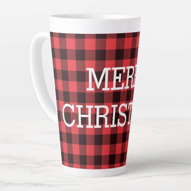 Tasse Latte Buffalo Plaid Joyeux Noël Custom (Angle gauche)