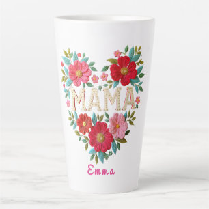 Tasse Latte Cadeau personnalisé Fleur de cœur de Maman