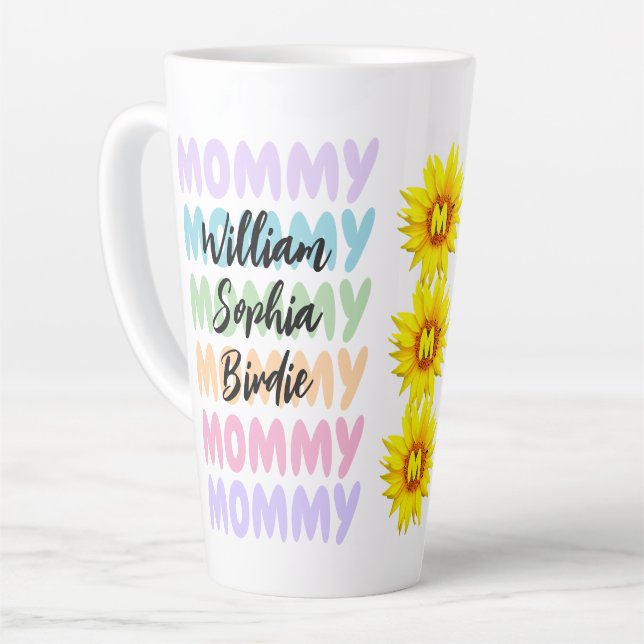 Tasse Latte Cadeau unique maman | Noms d'enfants modernes sur  (Angle gauche)