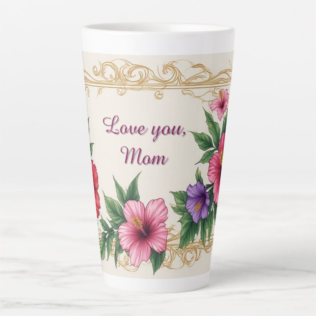 Tasse Latte Cadre floral avec des fleurs colorées (Devant)