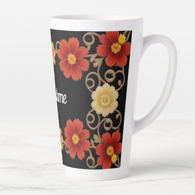 Tasse Latte Cadre floral élégant (Droite)