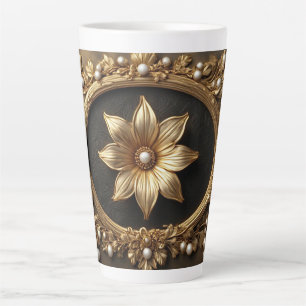 Tasse Latte Cadre floral or luxueux