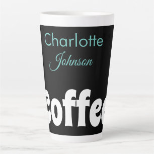 Tasse Latte Café Nom Stylish Black Turquoise Typographie