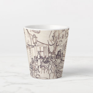 Tasse Latte Café Terrasse en soirée, Dessin d'art, Van Gogh