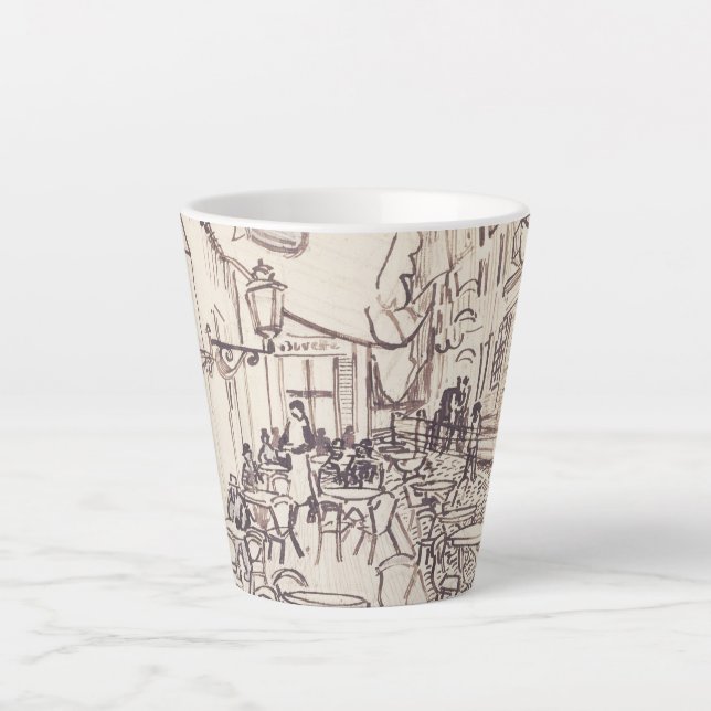 Tasse Latte Café Terrasse en soirée, Dessin d'art, Van Gogh (Devant)