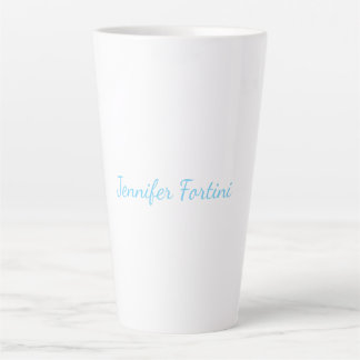 Tasse Latte Calligraphie Élégant Bleu & Blanc Simple