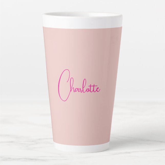 Tasse Latte Calligraphie Élégant Rose Or Plaine Nom simple (Devant)
