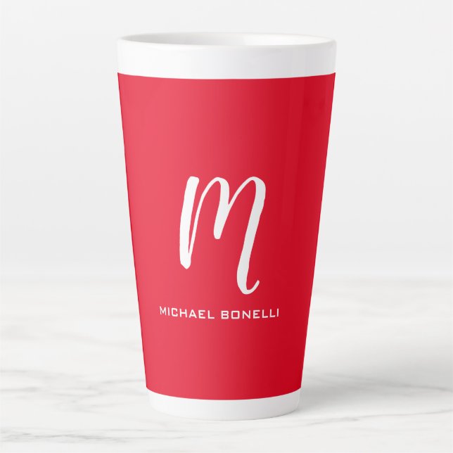 Tasse Latte Calligraphie stylisé blanc rouge monogramme votre  (Devant)