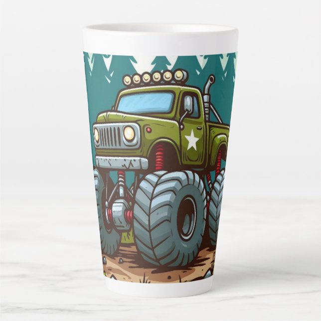 Tasse Latte Camion Monster Vert dans la forêt (Devant)