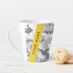 Tasse Latte Camouflage neige hivernale grise Personnalisez vot