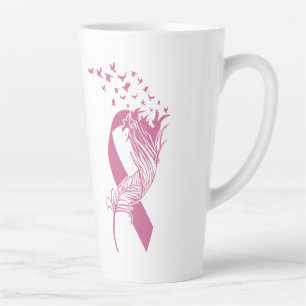 Tasse Latte Cancer Pink Ribbon Feather Birds