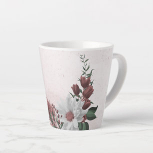 Tasse Latte cannelle rose rose et blanc fleuri vert