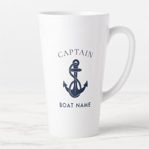 Tasse Latte Capitaine nautique personnalisé Ancre de bateau Ma