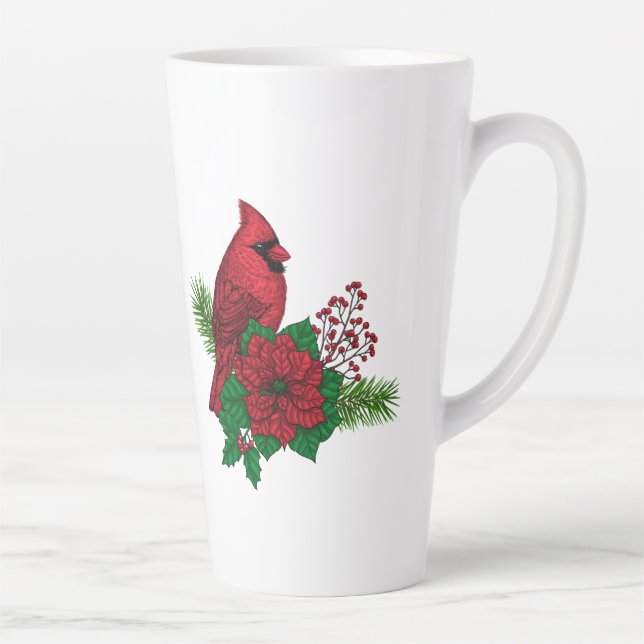 Tasse Latte Cardinaux rouges sur décoration de Noël (Droite)