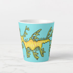 Tasse Latte Caricature amusante de dragon de mer feuillu
