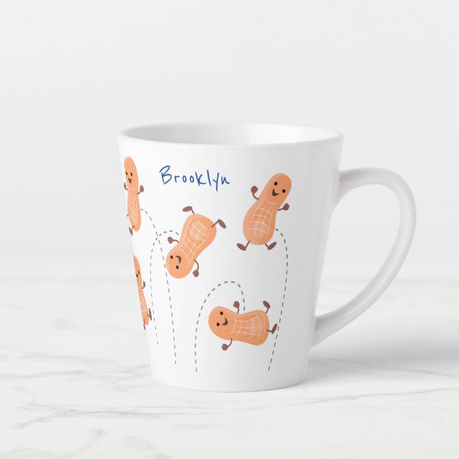 Tasse Latte Caricature de cacahuètes joyeux sautillant (Droite)