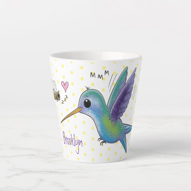 Tasse Latte Caricature de colibri d'abeille mignonne (Devant)