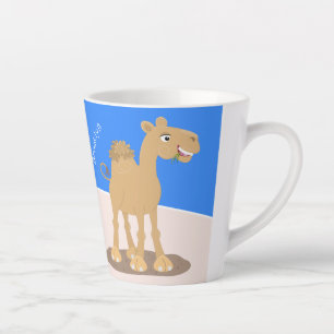 Tasse Latte Caricature de dromadaire joyeux et souriant