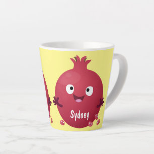 Tasse Latte Caricature de fruits à la grenade joyeux