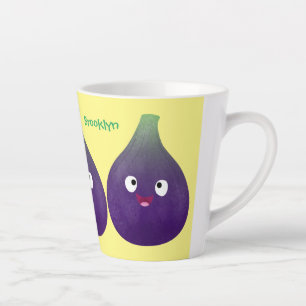 Tasse Latte Caricature de fruits mauve joyeux aux figues