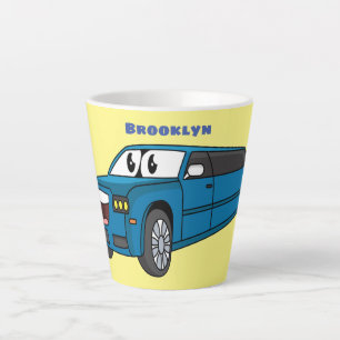 Tasse Latte Caricature de la Limousine bleu mignonne