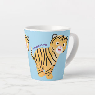 Tasse Latte Caricature de petit tigre joyeux