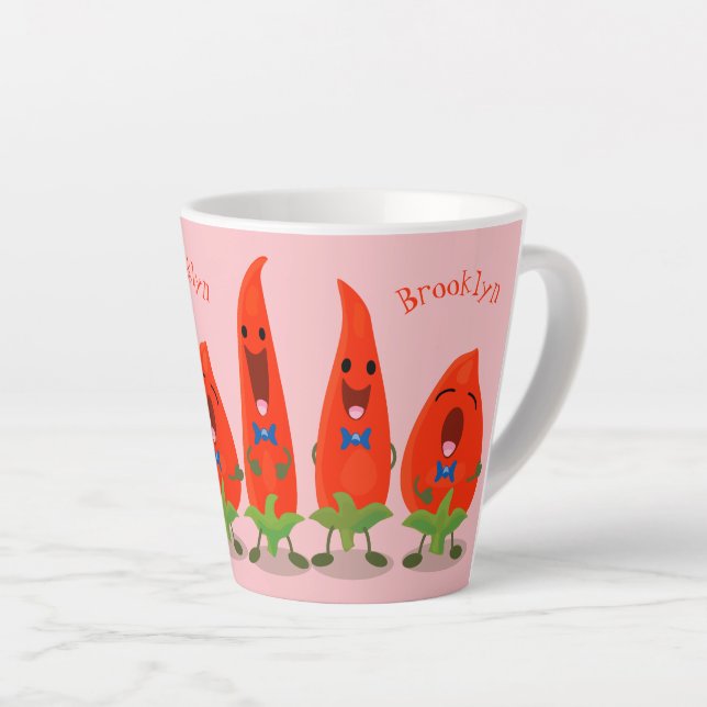 Tasse Latte Caricature de piments chantants mignons (Angle droit)