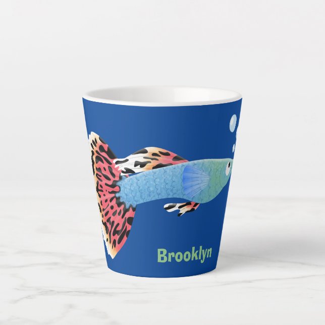Tasse Latte Caricature de poisson tropical guppy très chic (Devant)