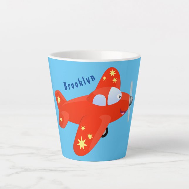 Tasse Latte Caricature de vol d'avion rouge mignon (Devant)