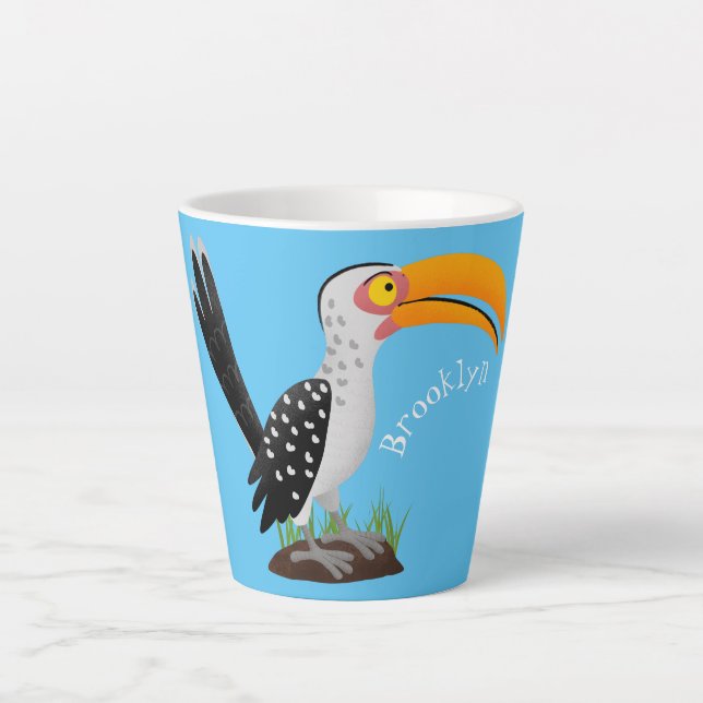 Tasse Latte Caricature d'oiseau de safari de barbecue jaune am (Devant)