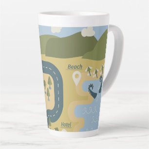 Tasse Latte Caricature élégante paysage carte de voyage