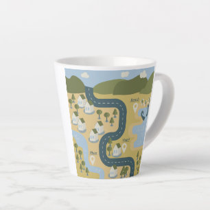 Tasse Latte Caricature élégante paysage carte de voyage