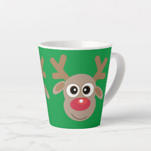 Tasse Latte Caricature en latte verte Reindeer de Noël