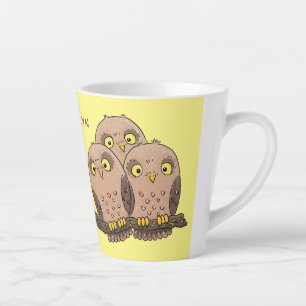 Tasse Latte Caricature en trio de chouette